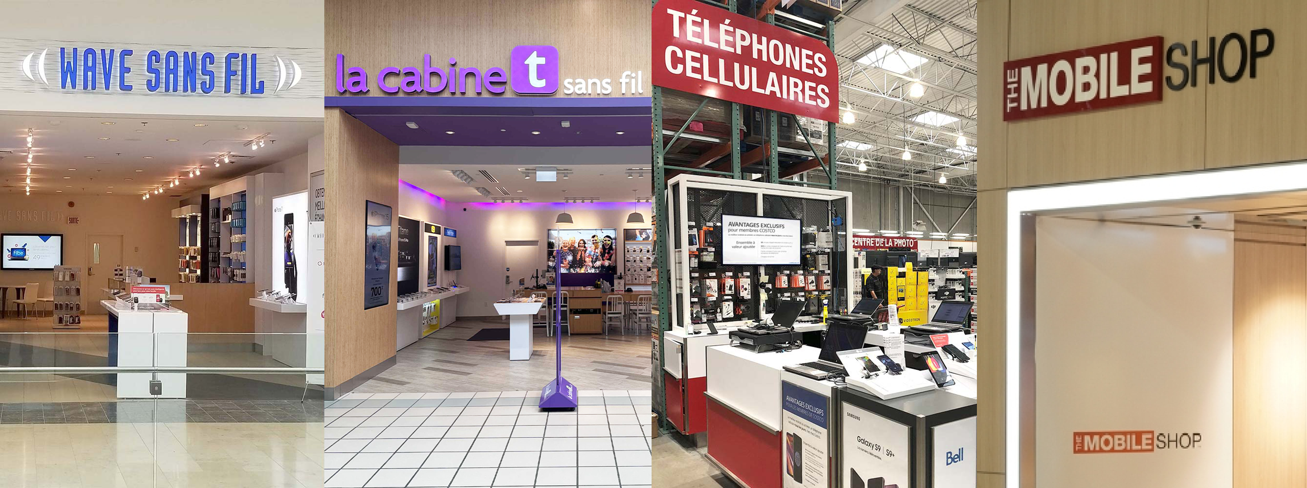 Wave sans fil, la cabine t sans fil, le Kiosk sans fil @ Costco, et La boutique Mobile